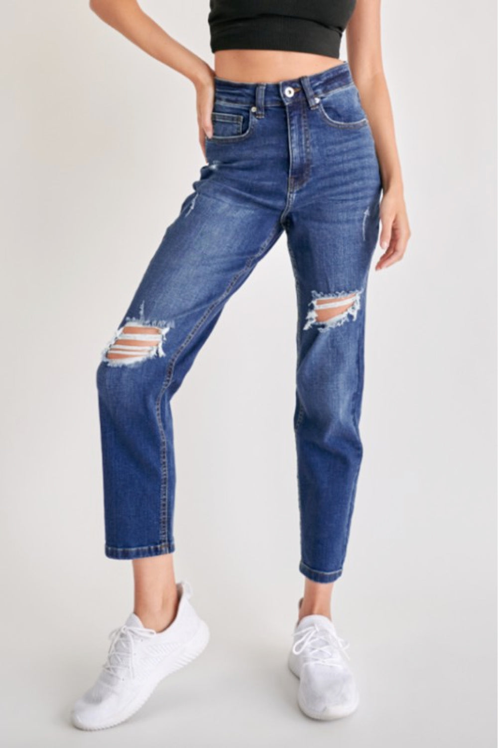 Muselooks High-Rise Distressed Cropped Jeans