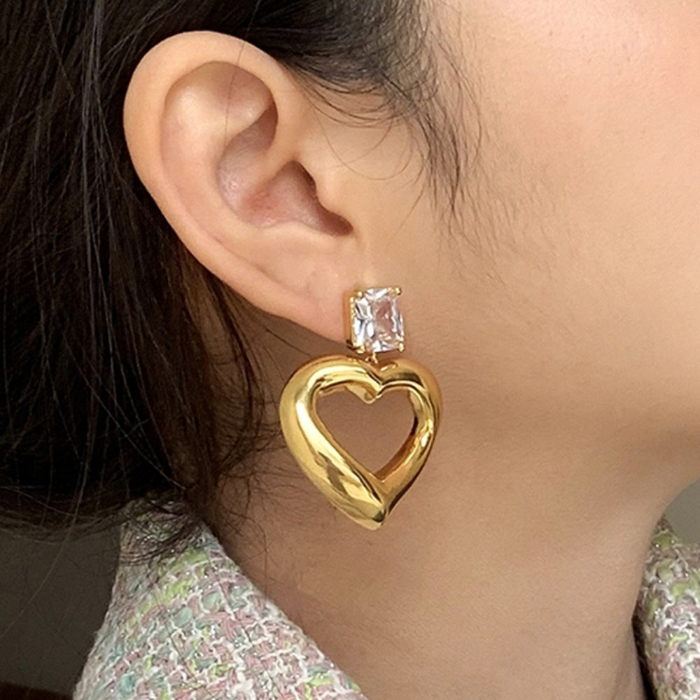 Rhinestone Heart Shaped Drop Earrings