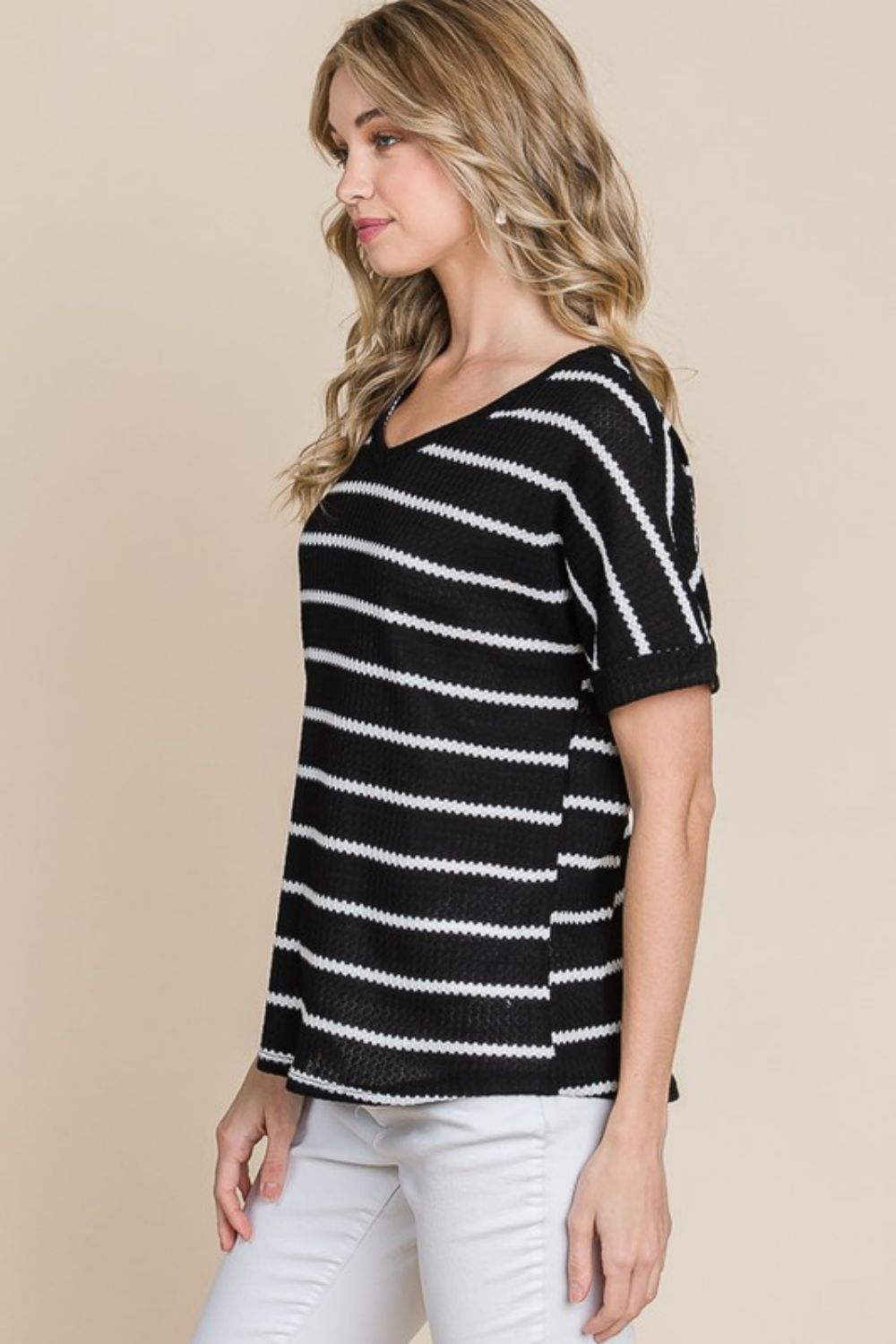 BOMBOM Simple Goals Waffle Knit Striped Tee