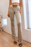 Cutout Ring Detail Velvet Straight Leg Pants