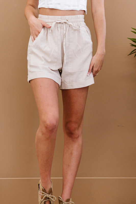 Zenana Linen Love Full Size Cuffed Shorts in Taupe