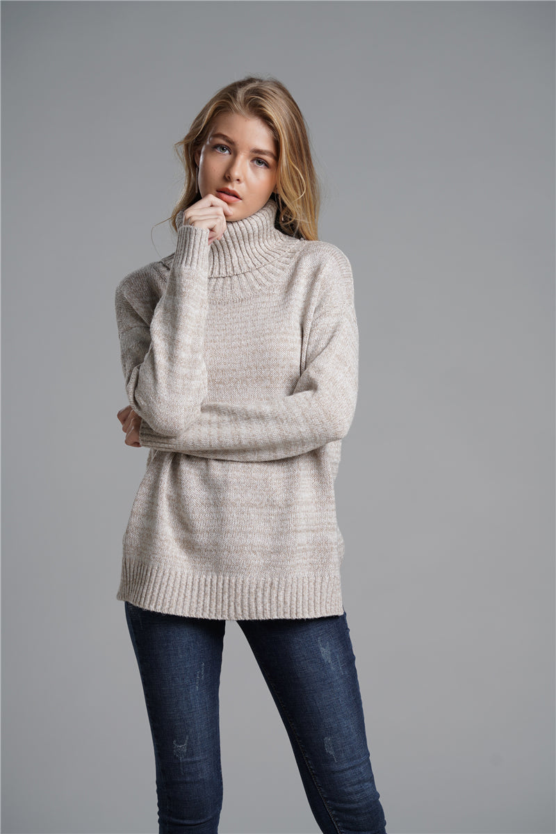 Side Slit Turtleneck Sweater