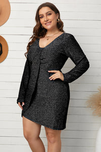 Plus Size Glitter V-Neck Long Sleeve Dress