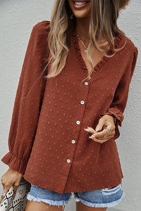 Swiss Dot Frill Trim Shirt