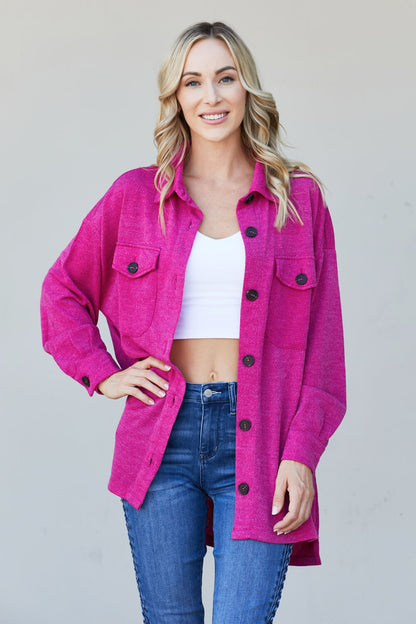 Zenana Full Size Jacquard Shacket in Magenta