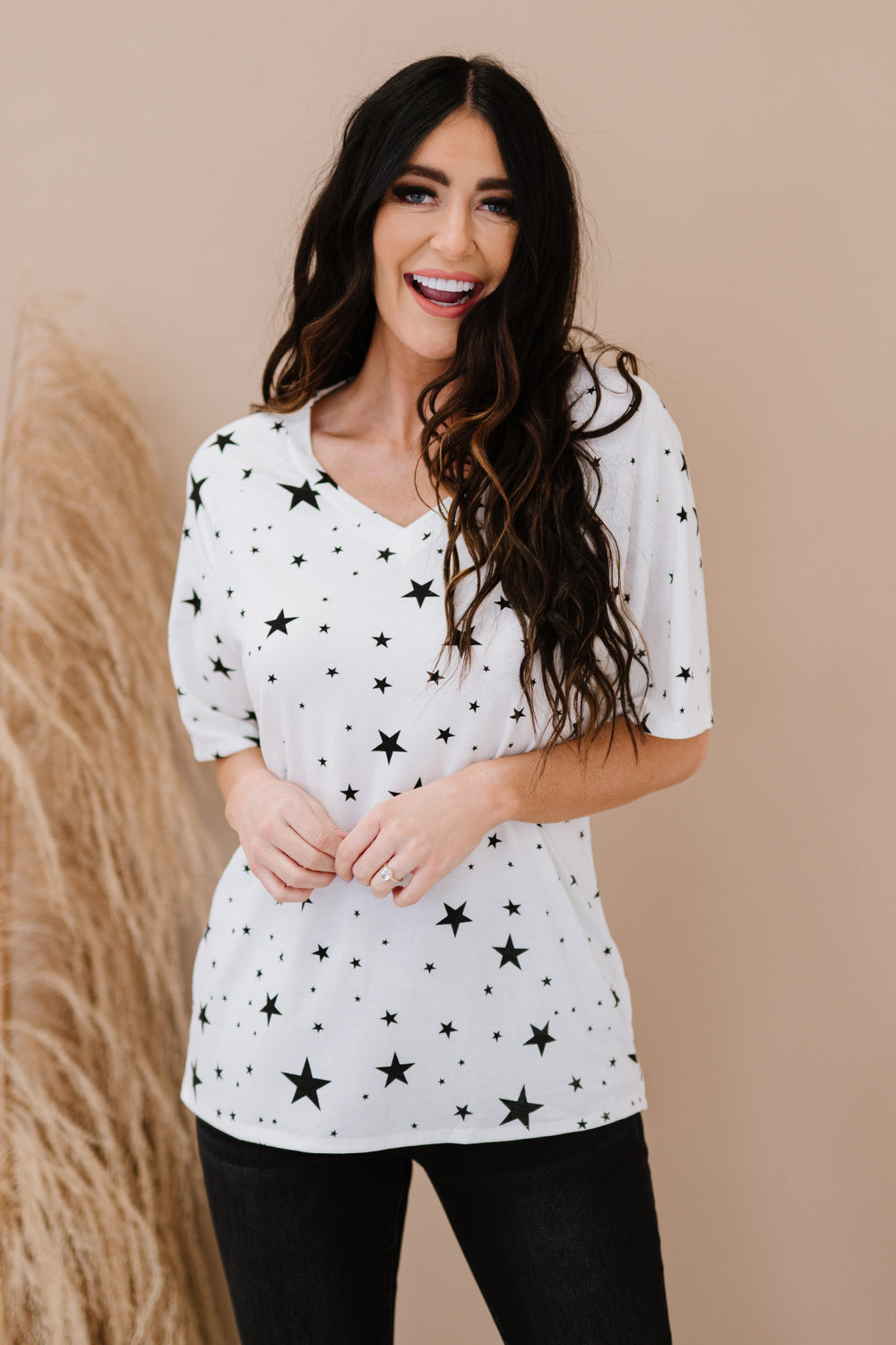 Zenana Made of Stars Full Size Tee in Ivory and Black