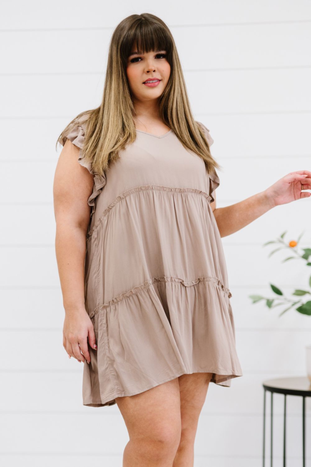 Zenana Call Me Later Full Size Tiered Mini Dress in Ash Mocha