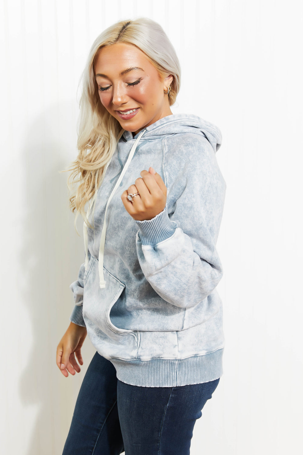 Zenana New Friends Full Size Acid Wash Fleece Hoodie