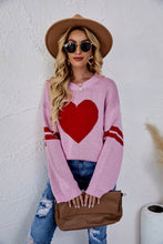 Load image into Gallery viewer, Heart Graphic Long Sleeve Ribbed Trim Sweater
