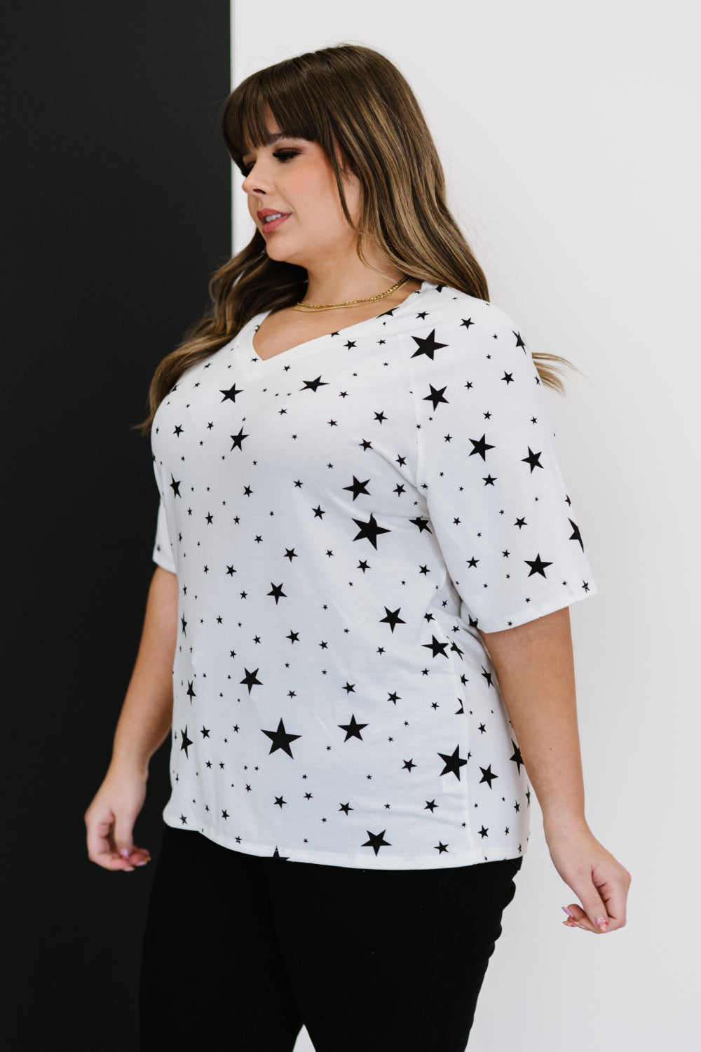 Zenana Made of Stars Full Size Tee in Ivory and Black