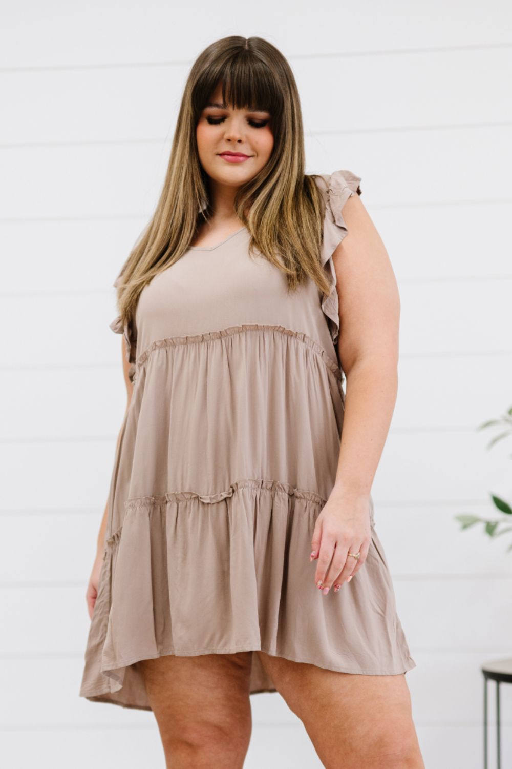 Zenana Call Me Later Full Size Tiered Mini Dress in Ash Mocha