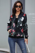 Load image into Gallery viewer, Floral Ribbed Trim Bomber Jacket
