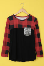 Load image into Gallery viewer, Plaid Long Sleeve Tee with Sequin Pocket
