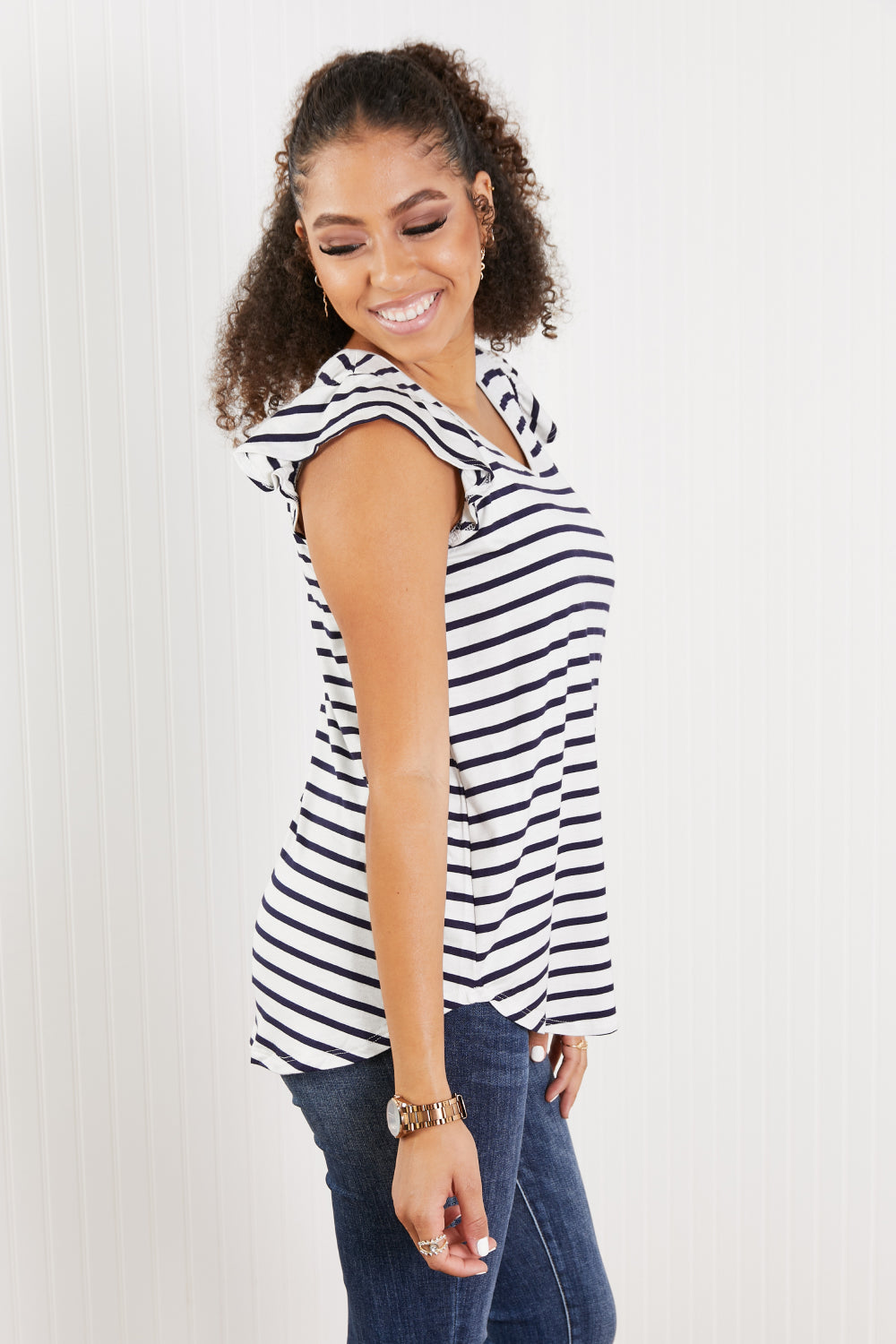 Sew In Love Illuminate the Way Full Size Striped Tee in Navy