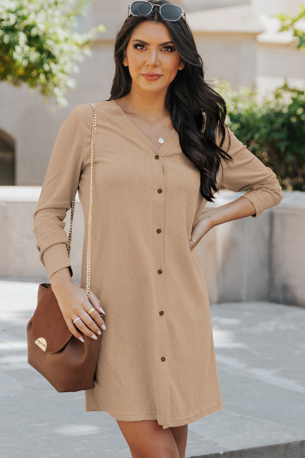 Button Down V-Neck Longline Cardigan