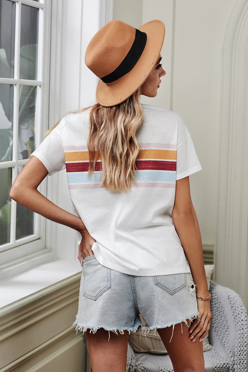 Striped Dropped Shoulder Round Neck Tee