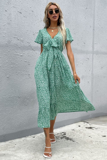 Floral Butterfly Sleeve Midi Dress