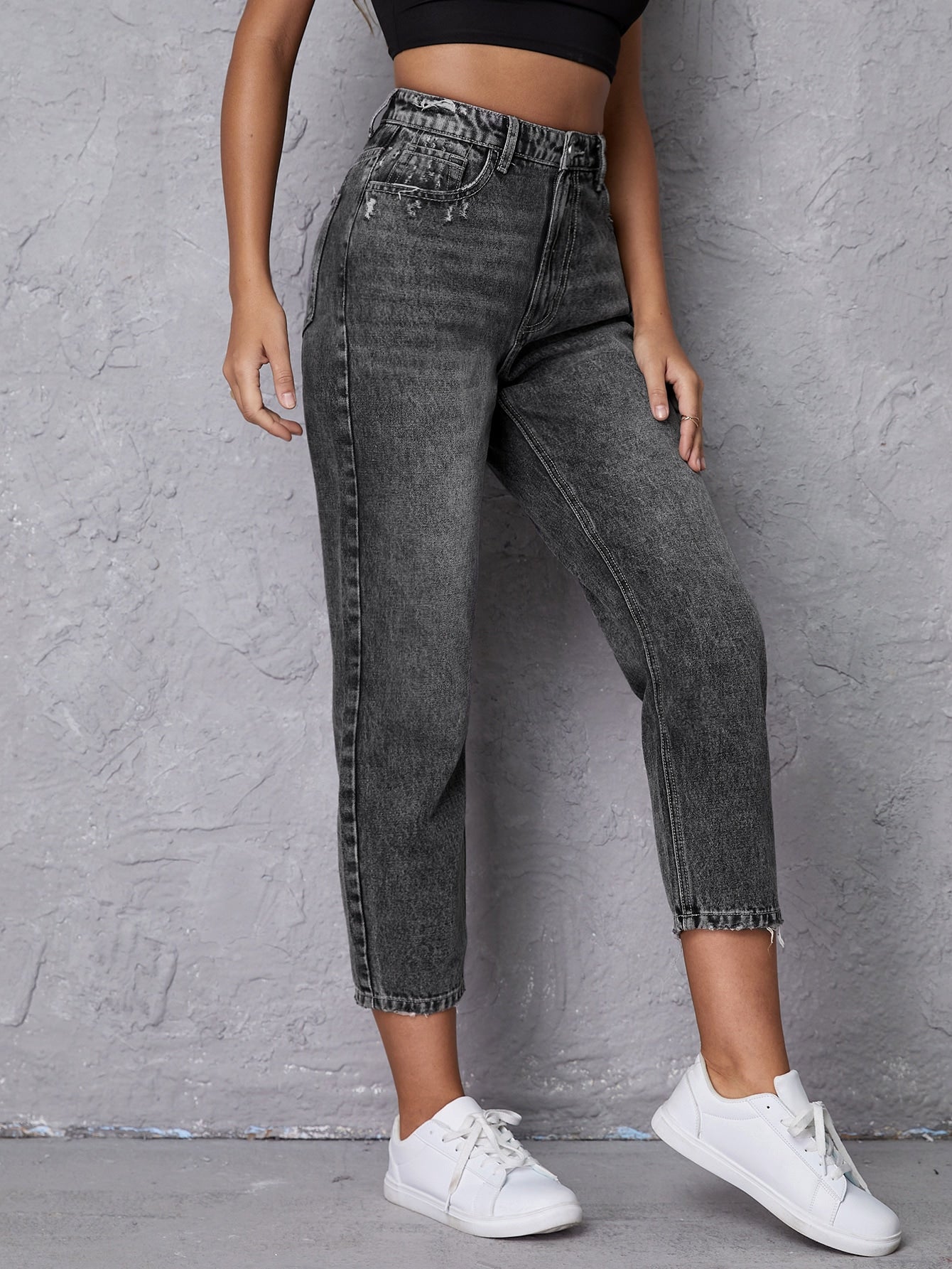 High-Waisted Cropped Jeans with Pockets