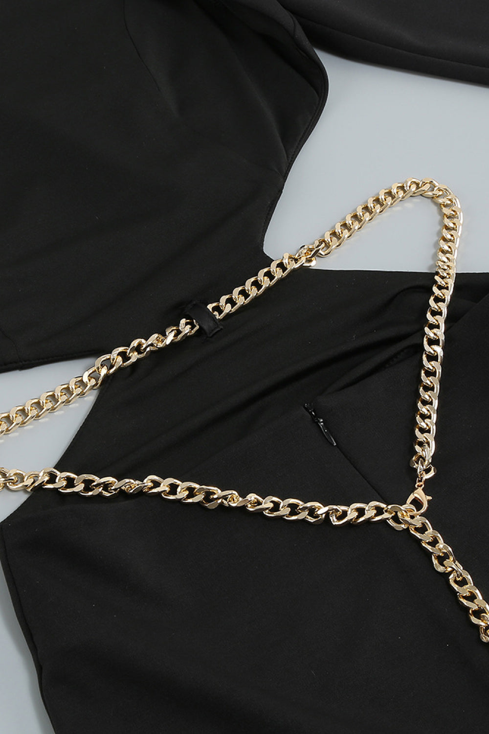 Chain Detail Open Back Slit Hem Dress