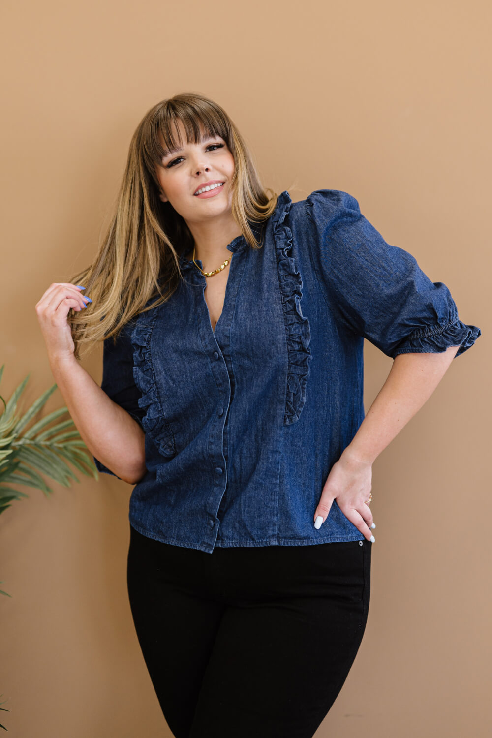 Sweet Generis Be True Full Size Run Denim Top