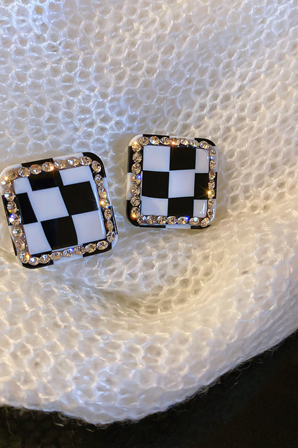 Rhinestone Checkered Stud Earrings