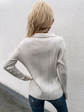 Load image into Gallery viewer, Buttoned Rib-Knit Collared Cardigan
