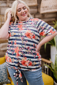 Plus Size Floral Striped Tied T-Shirt