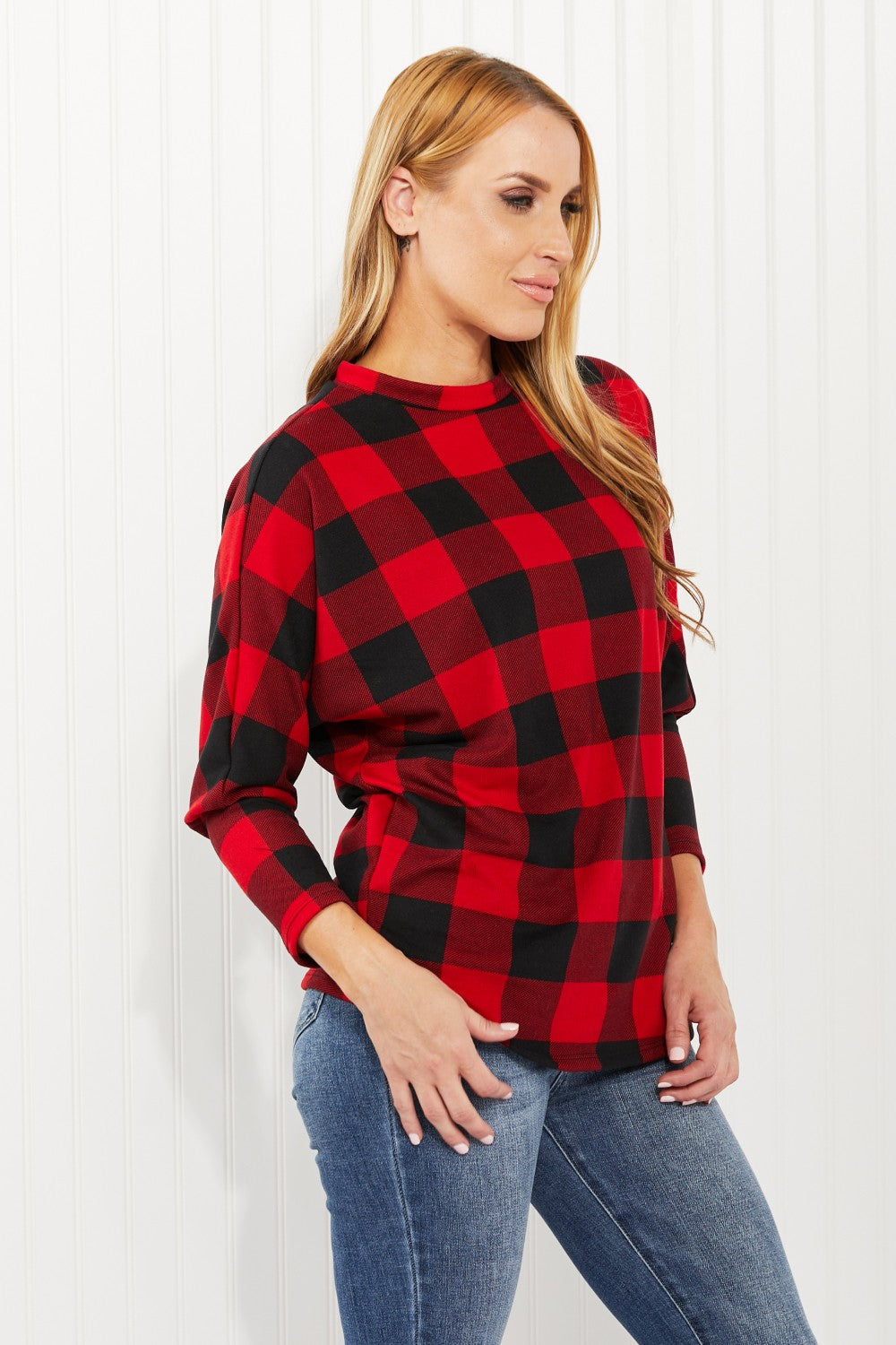 Acting Pro Washington Woodlands Full Size Plaid Juliet Sleeve Top