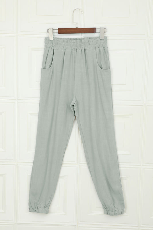 Linen Pocketed Elastic Waistband Joggers