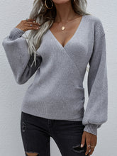 Load image into Gallery viewer, Lantern Sleeve Surplice Sweater
