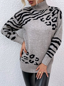 Animal Print Turtleneck Sweater