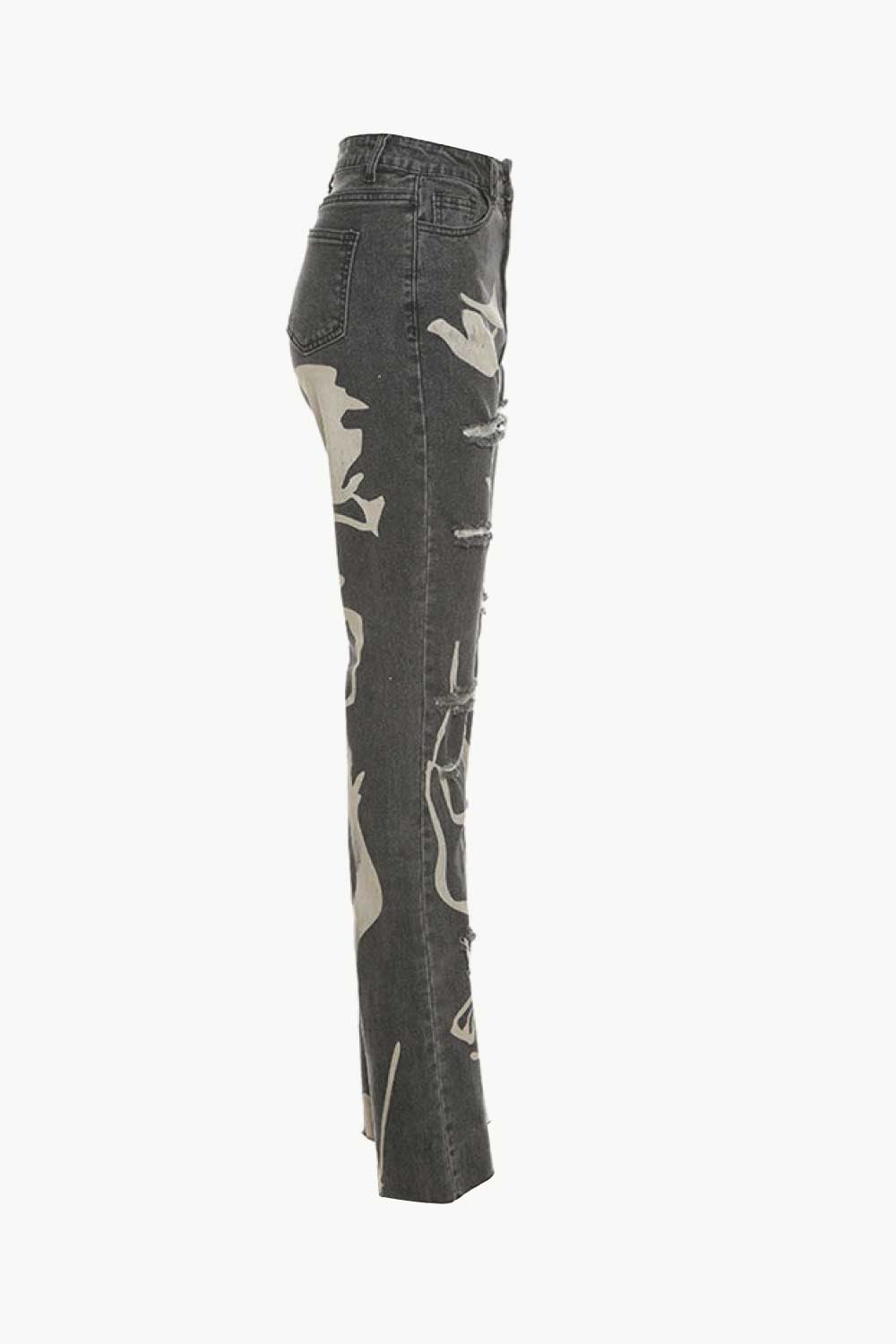 Abstract High-Rise Distressed Jeans