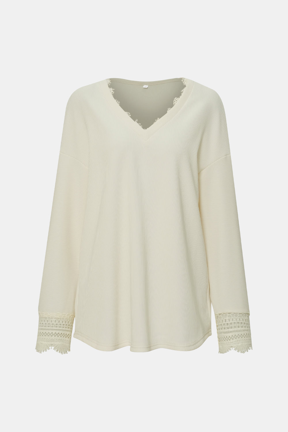 Dropped Shoulder Scalloped V-Neck Knit Top