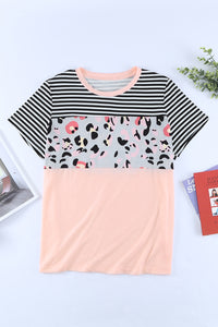 Plus Size Mixed Print Color Block T-Shirt