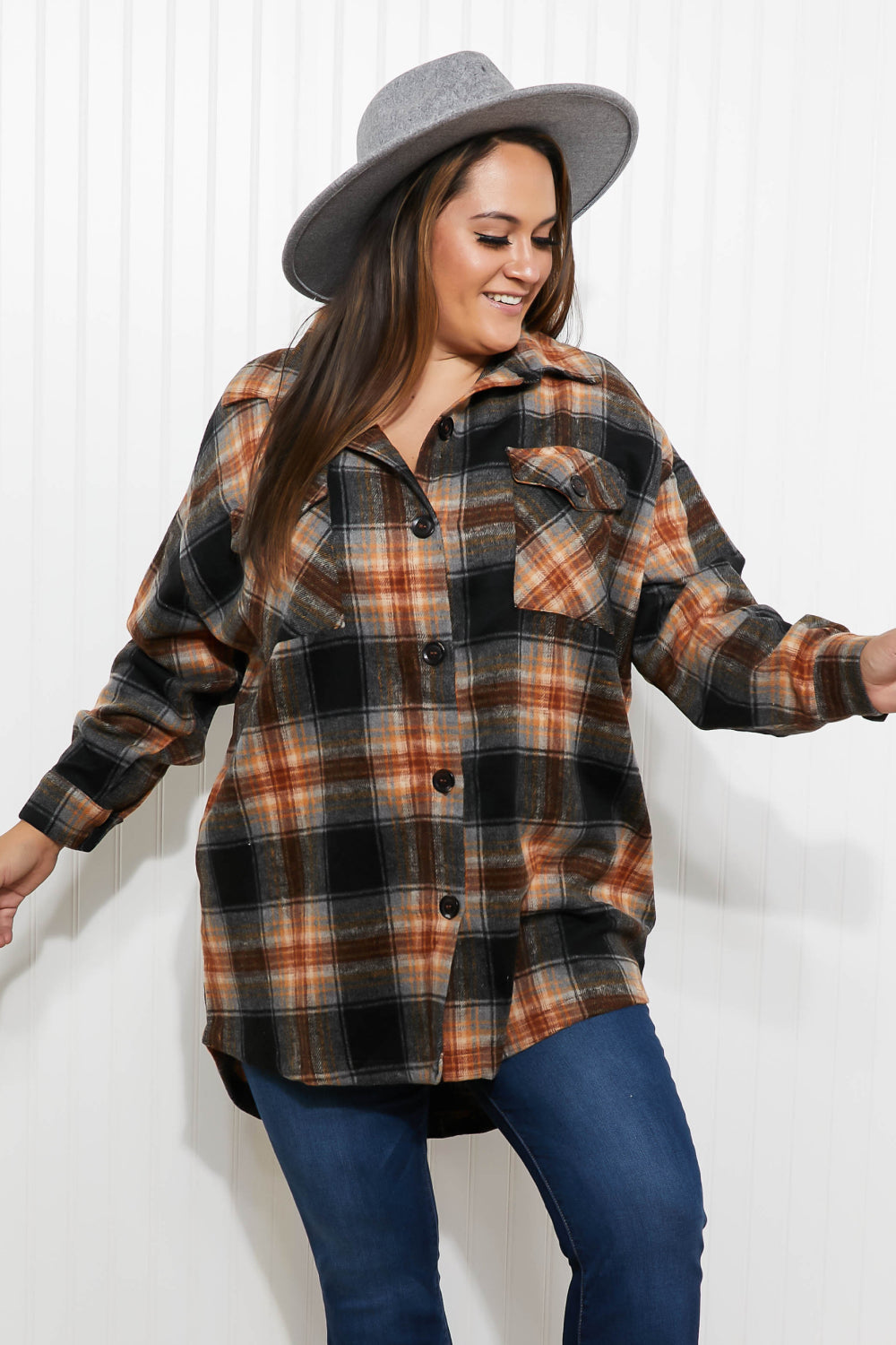 Zenana Farmer's Daughter Full Size Plaid Longline Shacket