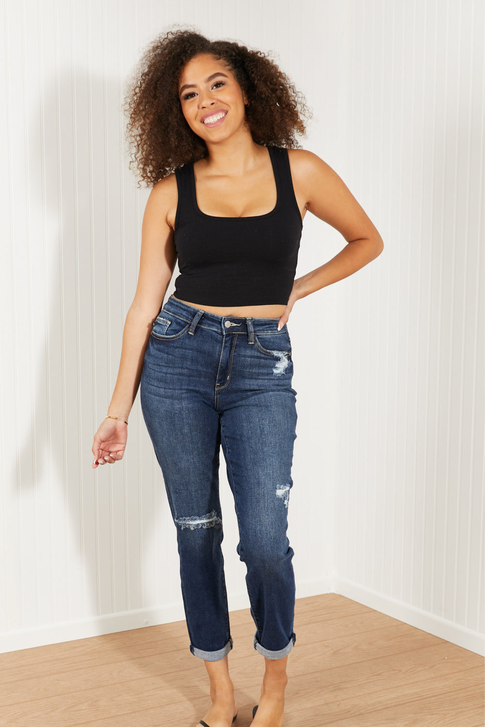 Judy Blue Avery Full Size High-Rise Cuffed Boyfriend Jeans