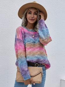 Gradient Stripes Rib-Knit Sweater