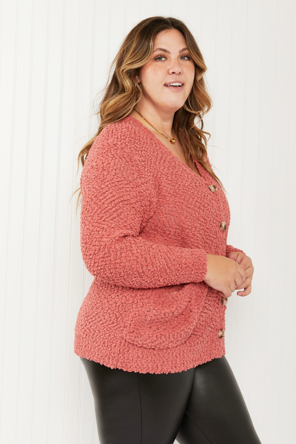 Zenana Now and Then Full Size Popcorn Knit Cardigan