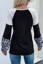 Load image into Gallery viewer, Color Block Leopard Waffle Knit Top
