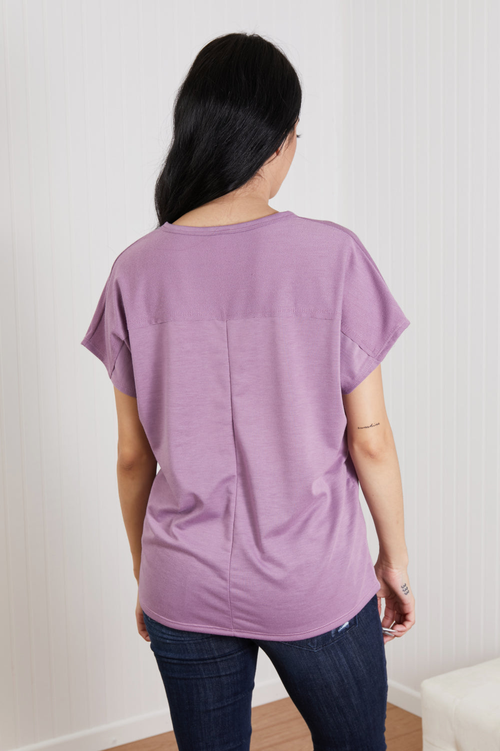 Sew In Love Stay and Chat Love Full Size Pocket Tee in Plum