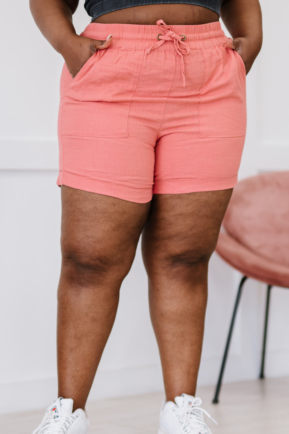 Zenana Linen Love Full Size Cuffed Shorts in Ash Rose