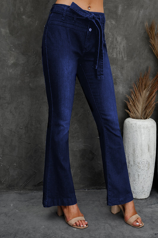 Belted Bell Bottom Jeans