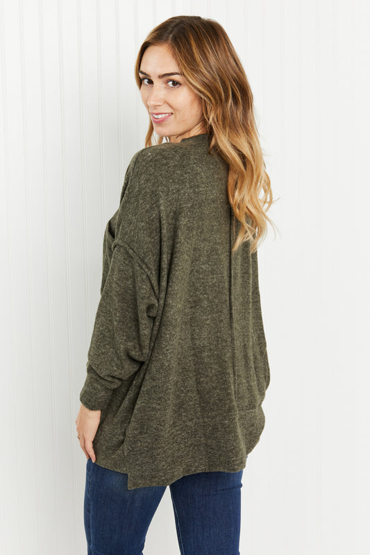 Zenana Up in Vancouver Full Size Melange Sweater in Dark Olive