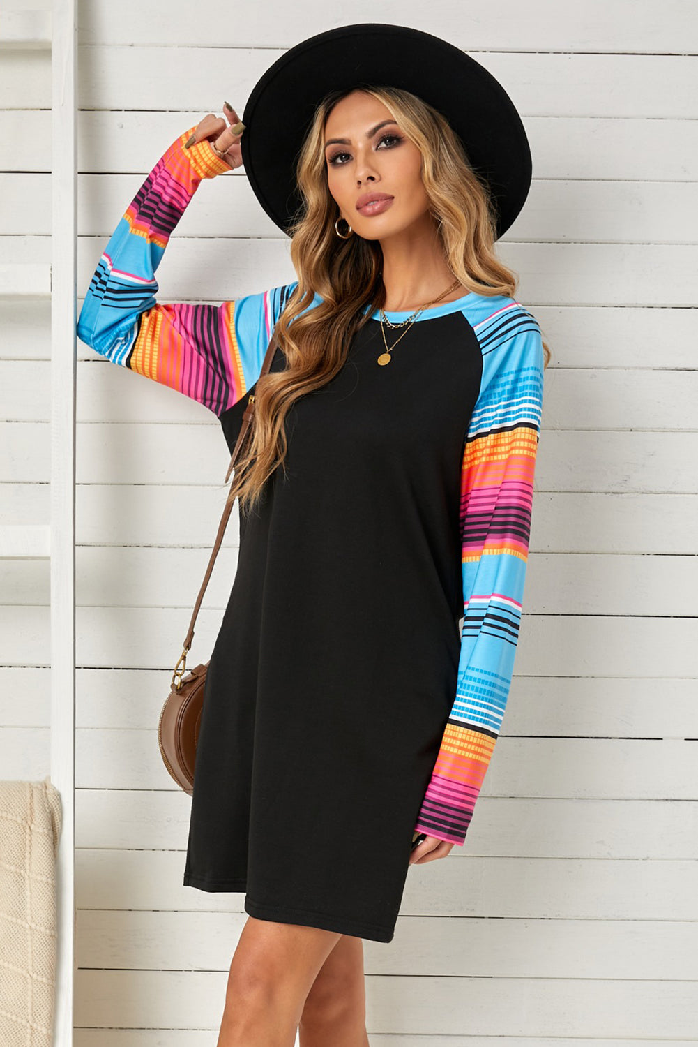 Striped Baseball Sleeve Mini Dress