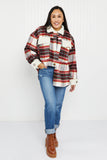 Davi & Dani Fresh Fall Vibes Full Size Plaid Button Down Jacket with Teddy Trim