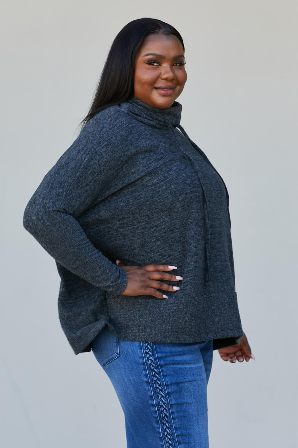 Zenana Full Size Brushed Cowl Neck Sweater