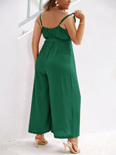 Load image into Gallery viewer, Plus Size Belted Split Spaghetti Strap Pleated Jumpsuit
