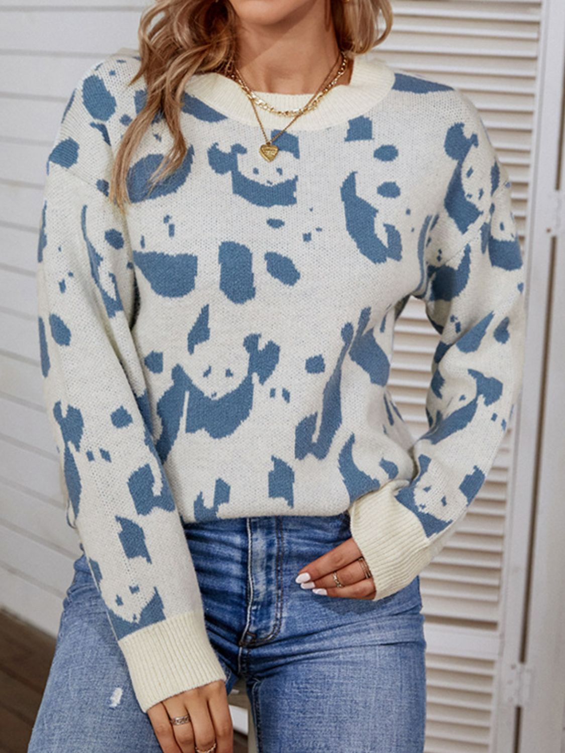 Animal Print Ribbed Trim Sweater