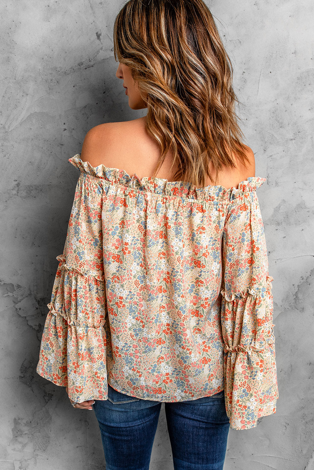 Floral Off-Shoulder Flare Sleeve Blouse