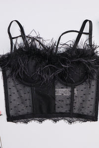 Feather Trim Swiss Dot Bustier